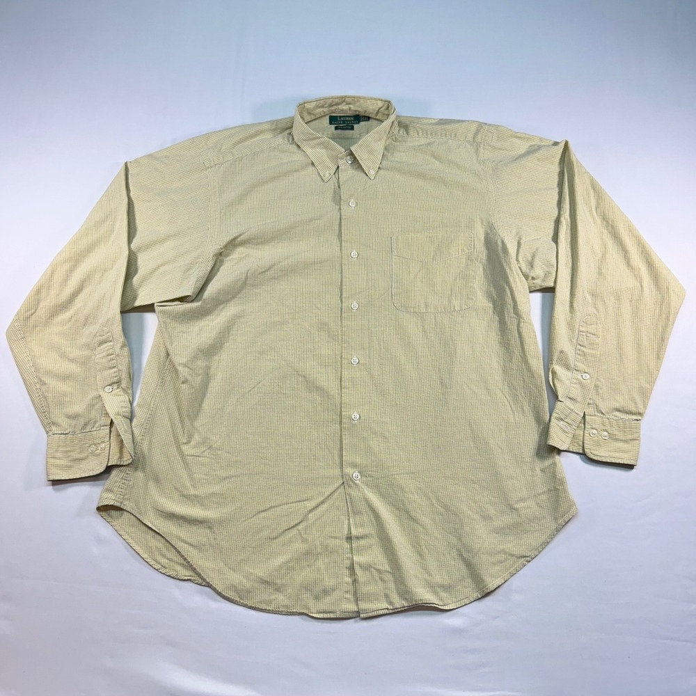 Lauren Ralph Lauren Mens Yellow Micro Check Button Down Shirt 16.5 34/35